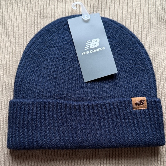 New Balance Other - New Balance Navy Ribbed Cuff Beanie with Leather Logo